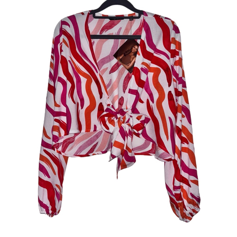 IMAN Red and Pink Wave Pattern Blouse wrap